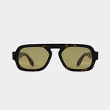 Front view of Elisa Johnson Jane Mini aviator sunglasses in dark brown tortoise with olive green lenses.