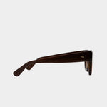Side profile of Elisa Johnson Rae sunglasses in gloss brown acetate with slim temples and tonal tinted lenses