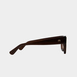 Side profile of Elisa Johnson Rae sunglasses in gloss brown acetate with slim temples and tonal tinted lenses