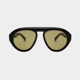 Front view of Elisa Johnson Val sunglasses in gloss black with olive green lenses at YUCCA Denver.