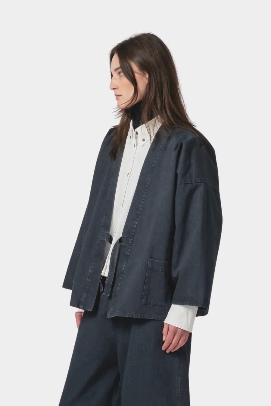 Girls Of Dust | Shogun Kimono - Griffin Denim Asphalt - YUCCA Jacket & Coats, Artistic clothing for women, boutique near me.