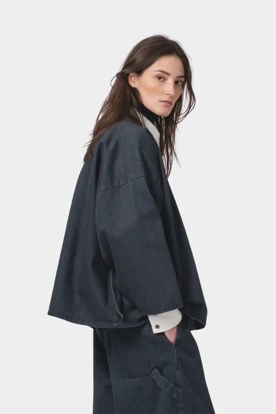 Girls Of Dust | Shogun Kimono - Griffin Denim Asphalt - YUCCA Jacket & Coats, Artistic clothing for women, boutique near me.