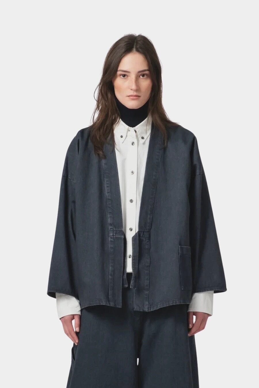 Girls Of Dust | Shogun Kimono - Griffin Denim Asphalt - YUCCA Jacket & Coats, Artistic clothing for women, boutique near me.