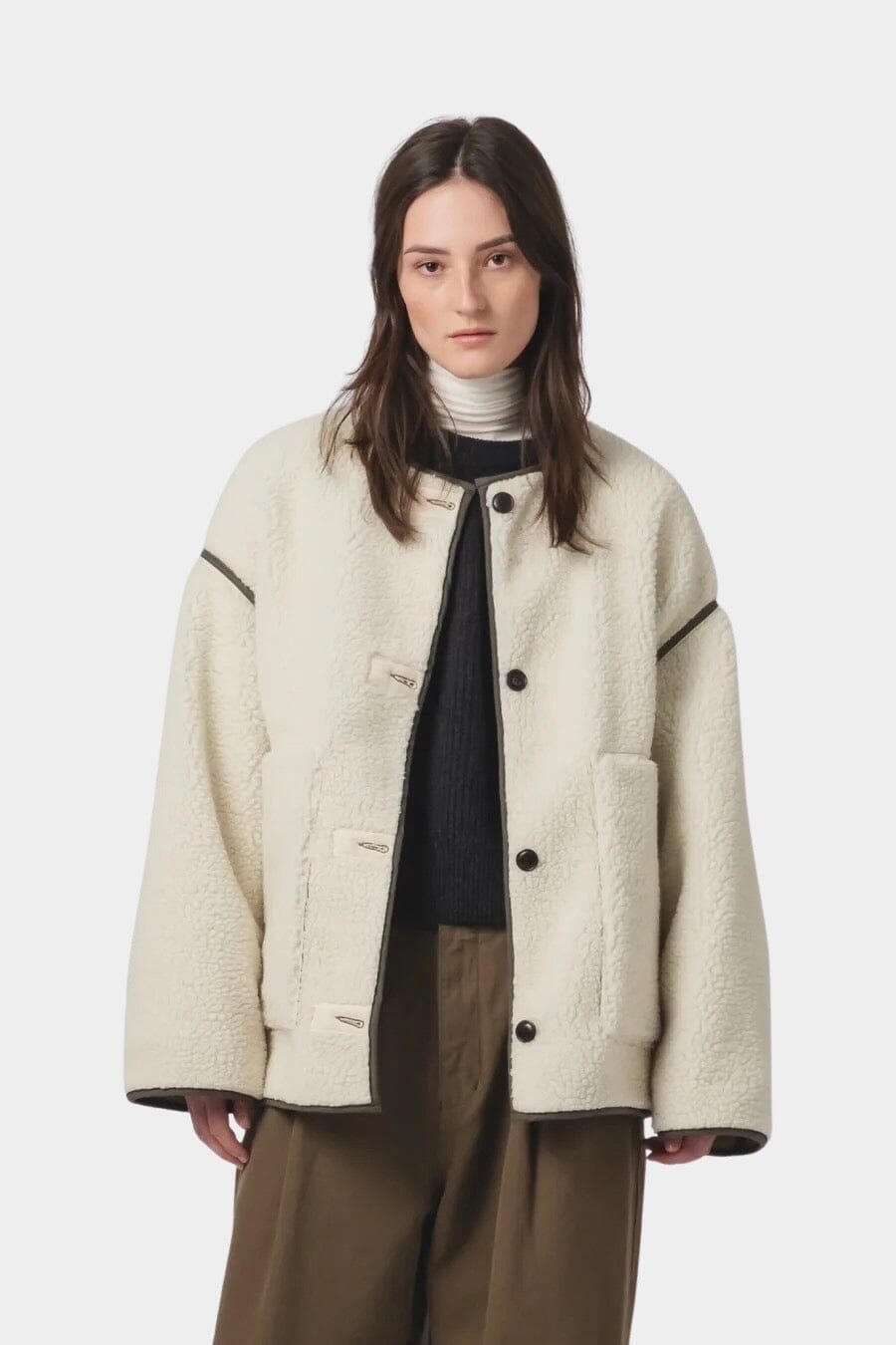 Girls Of Dust | Solar Reversible Jacket - Fossil/Off White - YUCCA Jacket & Coats, women’s clothing website.