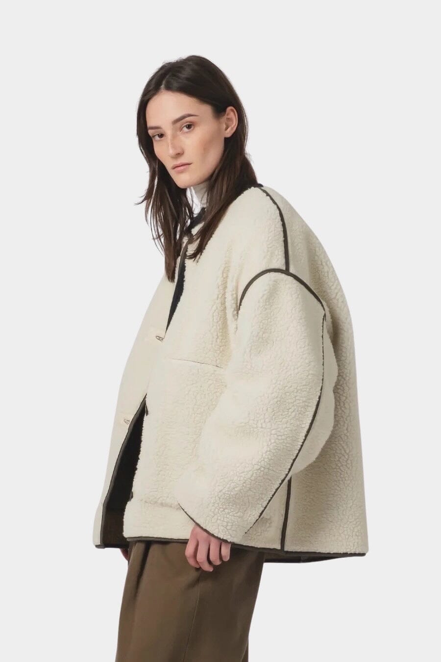 Girls Of Dust | Solar Reversible Jacket - Fossil/Off White - YUCCA Jacket & Coats, women’s clothing website.