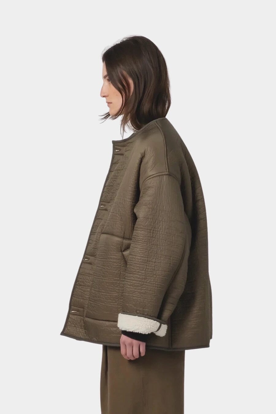 Girls Of Dust | Solar Reversible Jacket - Fossil/Off White - YUCCA Jacket & Coats, women’s clothing website.