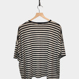 Short Sleeve Knit Linen Pullover, Black Stripe