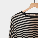 Knit Linen Pullover, Black Stripe