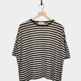 Short Sleeve Knit Linen Pullover, Black Stripe