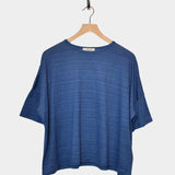 Short Sleeve Knit Linen Pullover, Blue