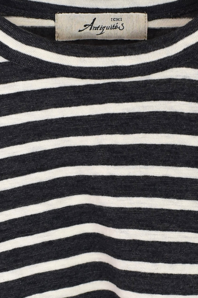 Ichi Antiquités - Stripe Pullover - Charcoal/Ivory - YUCCA, ageless fashion, Japanese clothing for women.