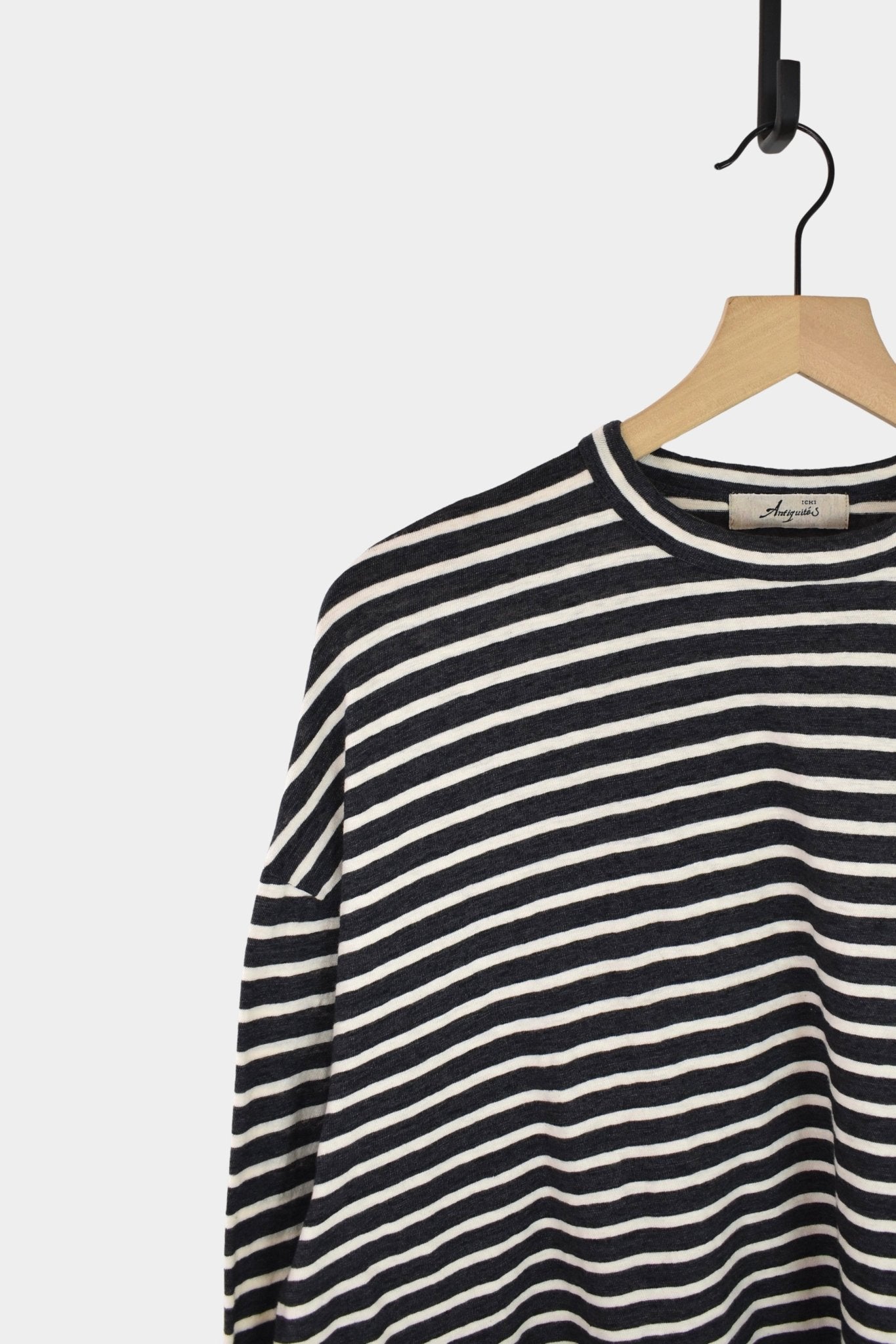 Ichi Antiquités - Stripe Pullover - Charcoal/Ivory - YUCCA, ageless fashion, Japanese clothing for women.