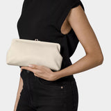 IL BISONTE Manuela leather clutch milk worn on model