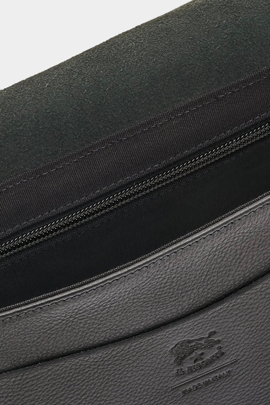 IL BISONTE black leather crossbody bag worn crossbody on model