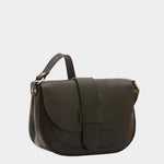 IL BISONTE black leather crossbody bag flap closure detail
