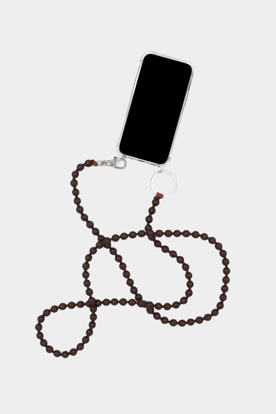 Ina Seifart Handykette Phone Necklace Brown wooden beaded crossbody phone strap