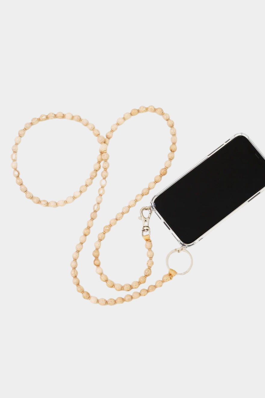Ina Seifart Handykette Phone Necklace Natural wooden beaded crossbody phone strap