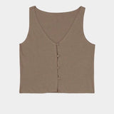 Jungmaven Anacapa Vest Coyote sleeveless hemp cotton V neck button front top product image