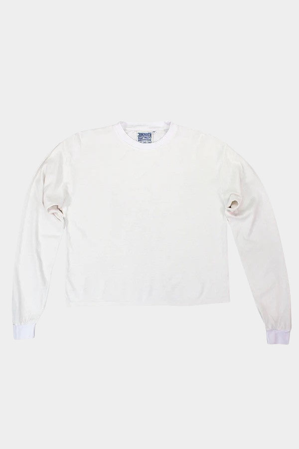 Jungmaven Cropped Long Sleeve Tee in Washed White, front product view at YUCCA Denver