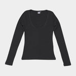 Jungmaven Paseo Long Sleeve Tee in Black, front product view on white at YUCCA Denver