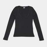 Jungmaven Paseo Long Sleeve Tee in Black, front product view on white at YUCCA Denver
