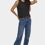 Front model view black hemp cotton muscle tank relaxed fit