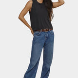 Front model view black hemp cotton muscle tank relaxed fit