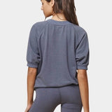 Jungmaven Short Sleeve Raglan Fleece Sweatshirt Diesel Gray relaxed unisex fit hemp fleece crewneck back view Made in USA