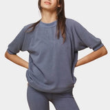 Jungmaven Short Sleeve Raglan Fleece Sweatshirt Diesel Gray heavyweight 9.6 oz hemp organic cotton fleece unisex crewneck front view Made in USA