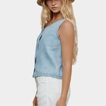 Jungmaven light denim vest side profile cropped sleeveless top