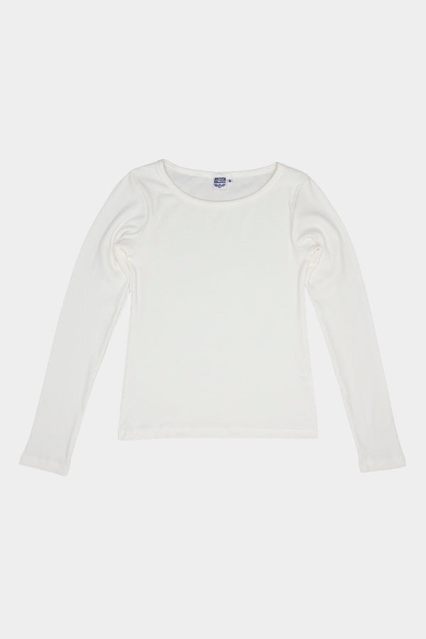 Jungmaven Solara Long Sleeve Tee in Black, boat neckline and fitted sleeve detail at YUCCA Denver