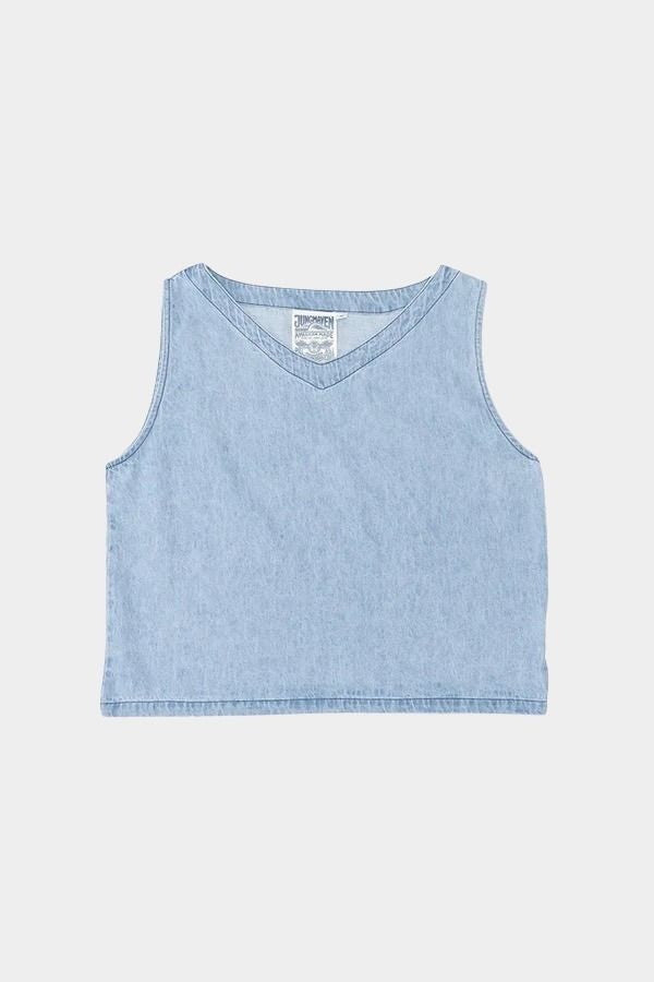 Jungmaven Teton Summer Denim Tank Light flat lay front light wash hemp cotton denim tank