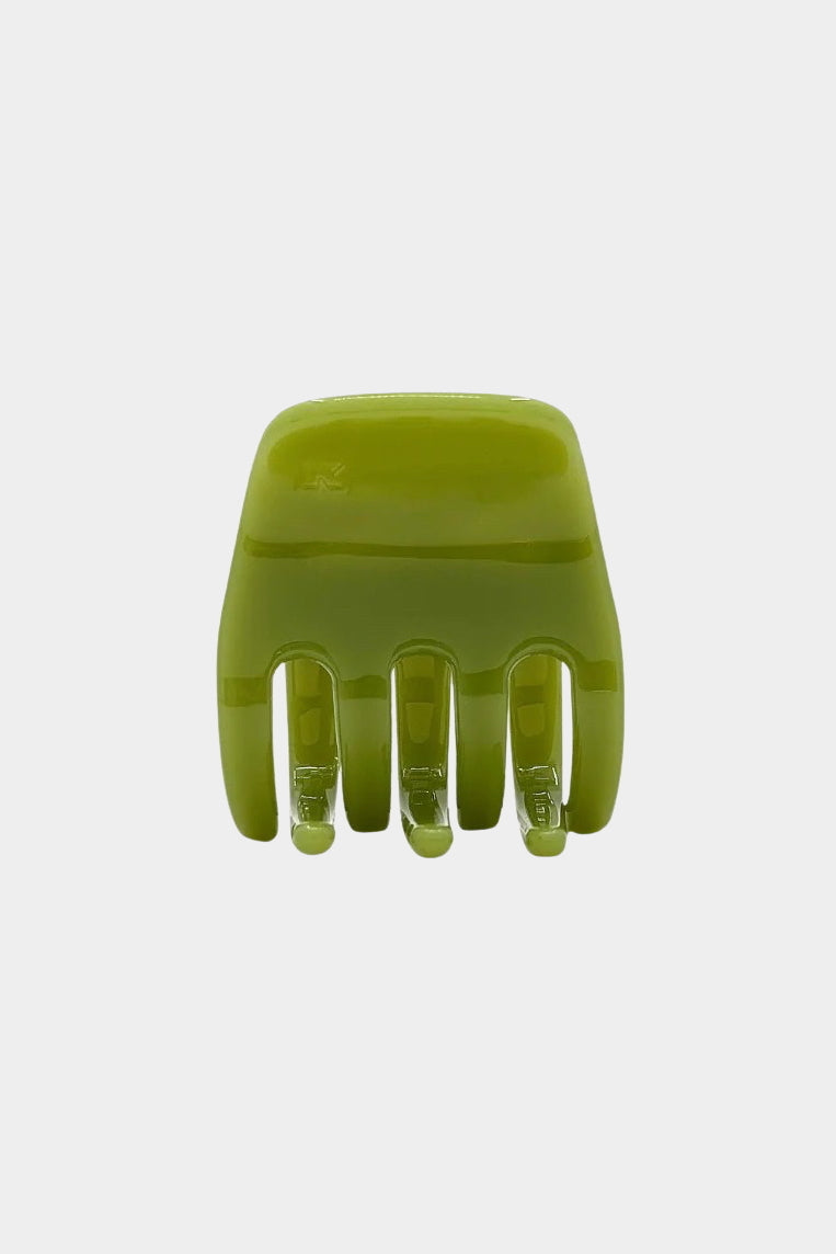 Karst Small Hair Clip in Olive green glossy mini claw clip front view on light gray background