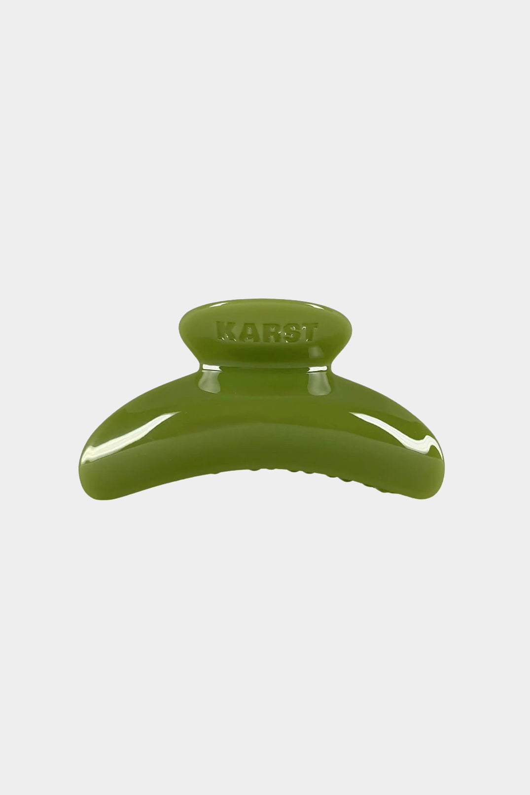 Karst Super Hair Clip in Olive green glossy claw clip side view on light gray background