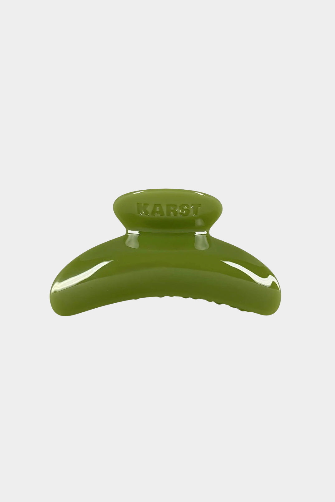 Karst Super Hair Clip in Olive green glossy claw clip side view on light gray background