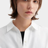 Kowtow Daily Shirt in white close up showing collar and button front detail