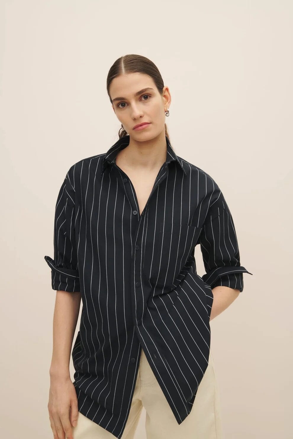 Kowtow | James Shirt In Navy Pinstripe - SHOP YUCCA Shirts & Tops KOWTOW - YUCCA 