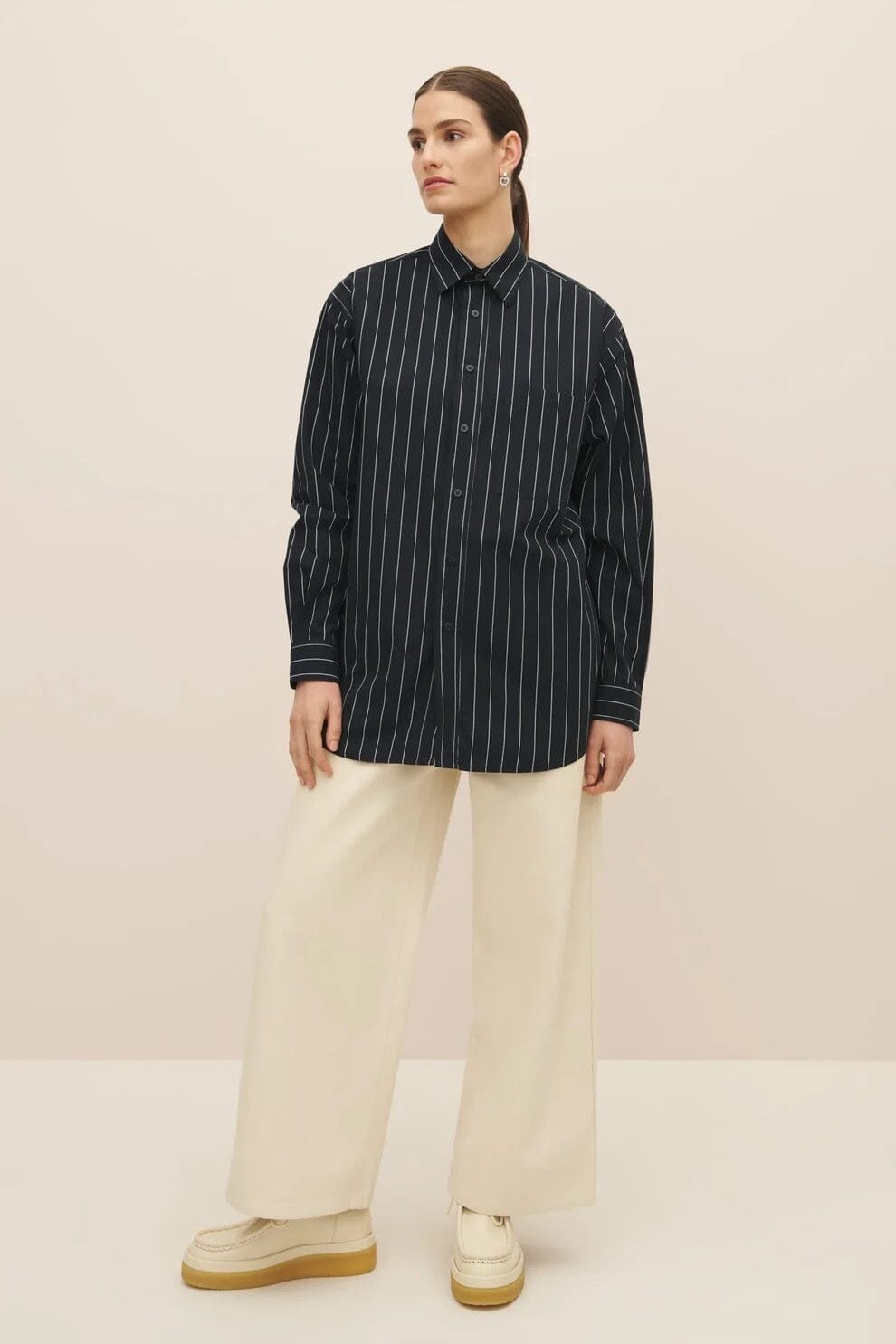 Kowtow | James Shirt In Navy Pinstripe - SHOP YUCCA Shirts & Tops KOWTOW - YUCCA 