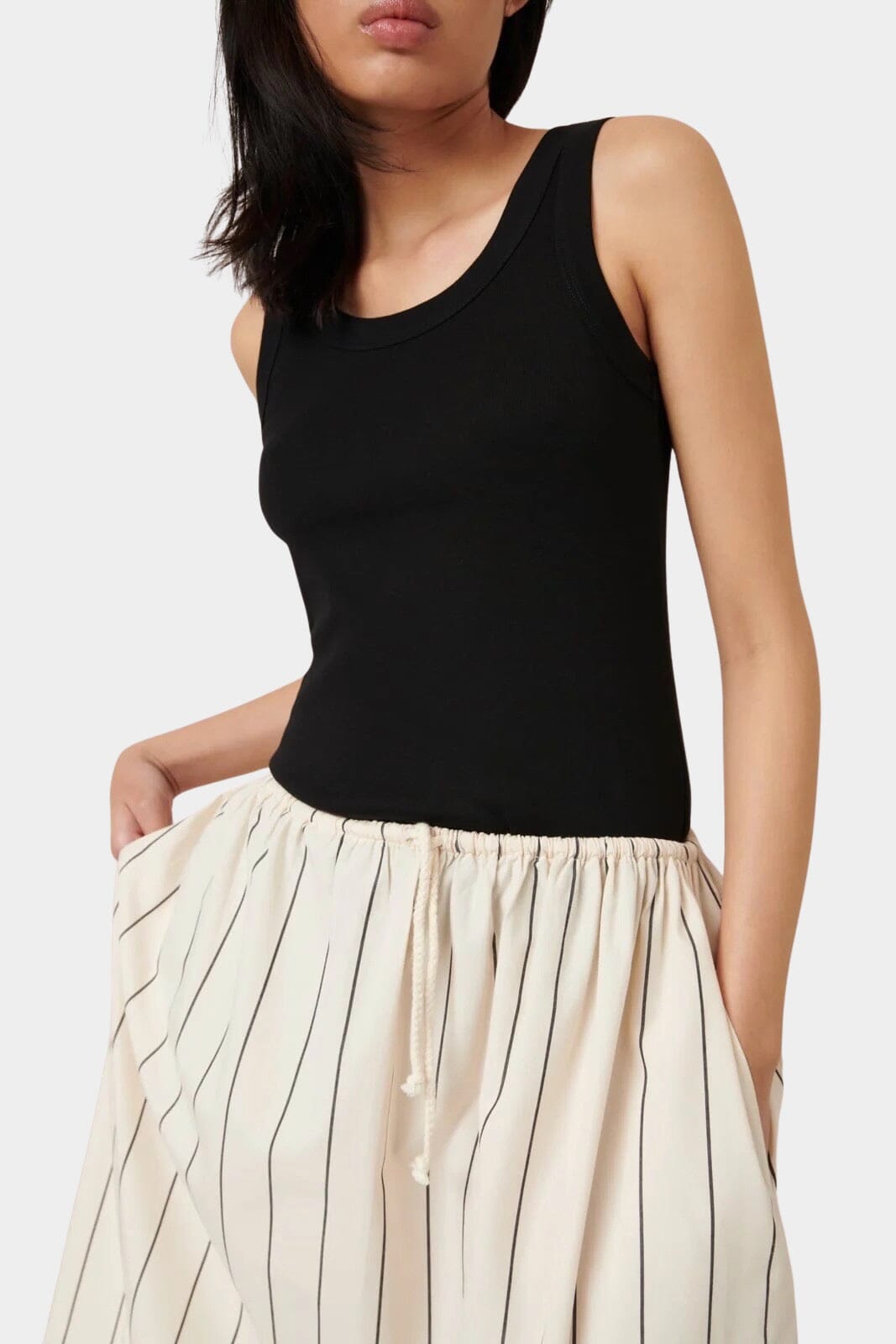 Kowtow | Linear Skirt in Greige Pinstripe - SHOP YUCCA Skirts KOWTOW - YUCCA 