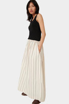 Kowtow | Linear Skirt in Greige Pinstripe - SHOP YUCCA Skirts KOWTOW - YUCCA 