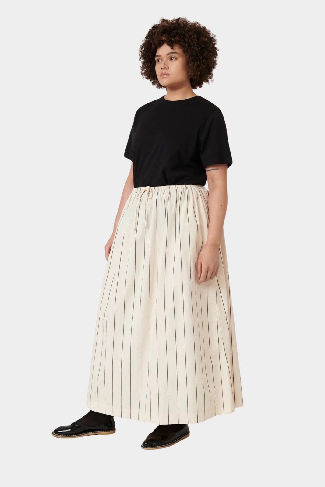 Kowtow | Linear Skirt in Greige Pinstripe - SHOP YUCCA Skirts KOWTOW - YUCCA 