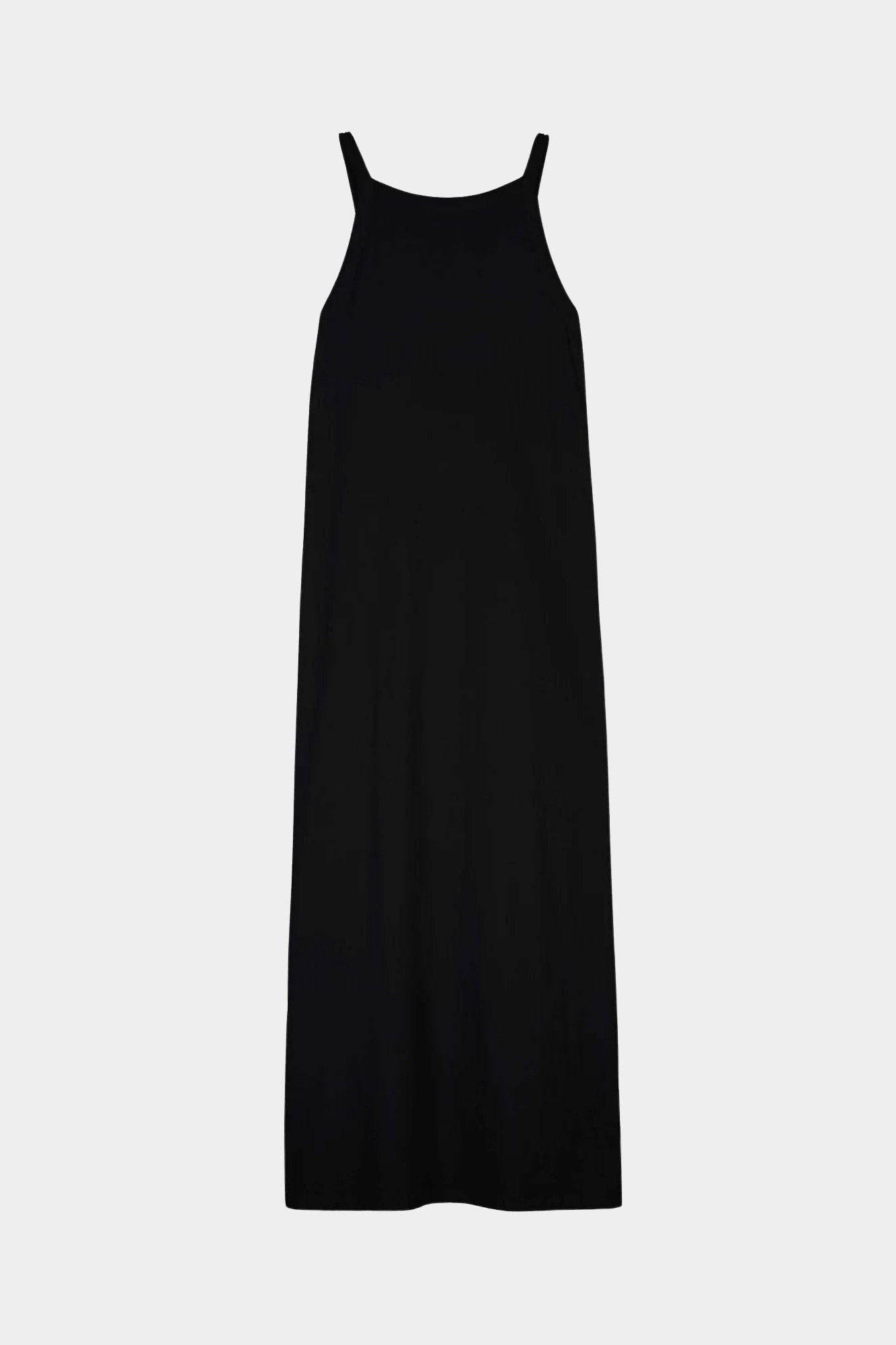 Kowtow Low Back Dress in black, flat lay front view