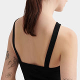 Kowtow Low Back Tank in black, close back view showing low square back and wide straps