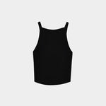 Kowtow Low Back Tank in black, flat lay front view