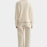 Kowtow patchwork jumper chalk back view mixed cable knit texture