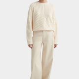 Kowtow patchwork jumper chalk organic cotton cable knit sweater front view