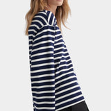kowtow pierre tee uniform stripe organic cotton striped long sleeve tee side view relaxed fit