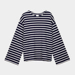 kowtow pierre tee uniform stripe organic cotton navy ivory striped long sleeve tee product flat front