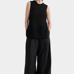 kowtow pointelle vest black organic cotton sleeveless knit sweater vest full outfit wide leg trousers