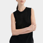 kowtow pointelle vest black open knit sleeveless sweater vest worn model front styling